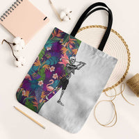 Skeleton Golfer Tote Bag with Tropical Flamingo Leaves Pattern and Colorful Floral Background - Wonder Print Shop
