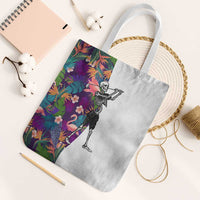 Skeleton Golfer Tote Bag with Tropical Flamingo Leaves Pattern and Colorful Floral Background - Wonder Print Shop