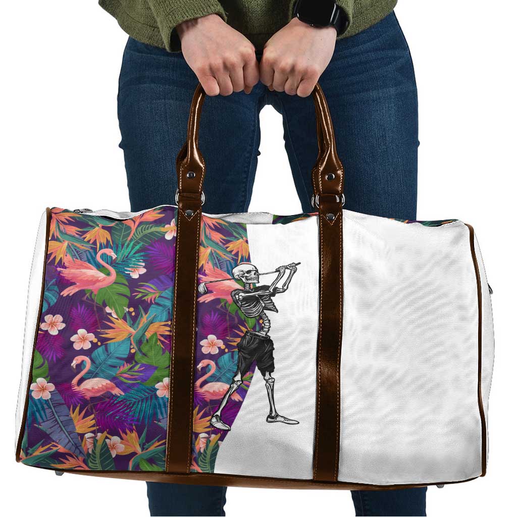 Skeleton Golfer Travel Bag with Tropical Flamingo Leaves Pattern and Colorful Floral Background - Wonder Print Shop