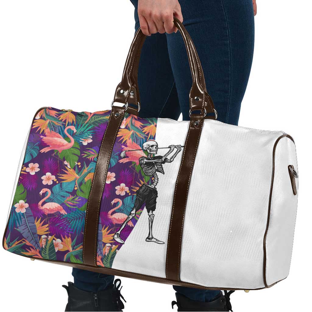 Skeleton Golfer Travel Bag with Tropical Flamingo Leaves Pattern and Colorful Floral Background - Wonder Print Shop