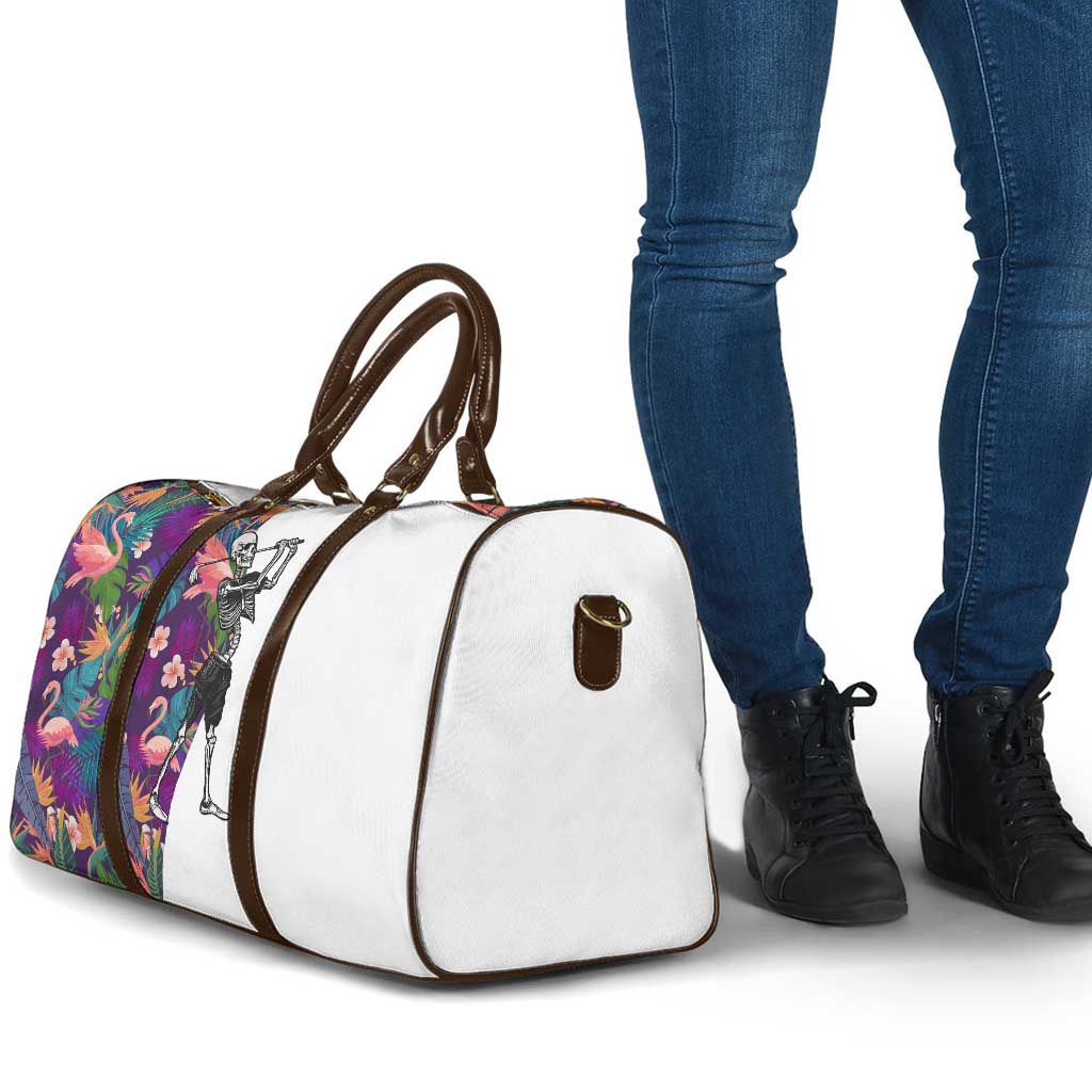 Skeleton Golfer Travel Bag with Tropical Flamingo Leaves Pattern and Colorful Floral Background - Wonder Print Shop