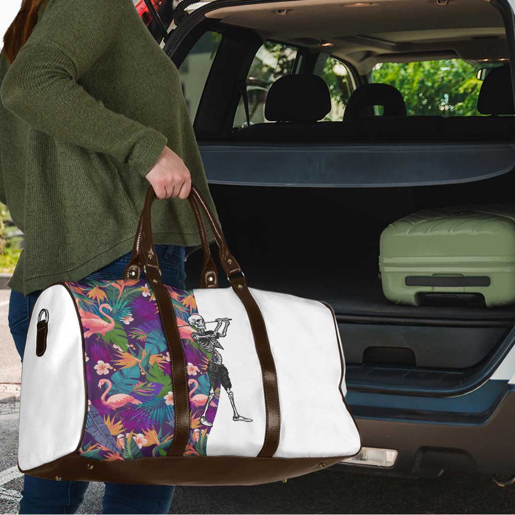 Skeleton Golfer Travel Bag with Tropical Flamingo Leaves Pattern and Colorful Floral Background - Wonder Print Shop