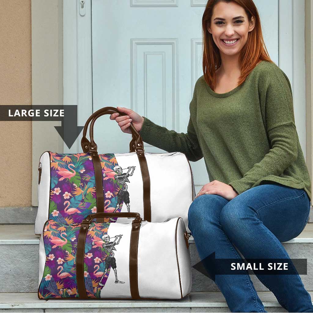 Skeleton Golfer Travel Bag with Tropical Flamingo Leaves Pattern and Colorful Floral Background - Wonder Print Shop