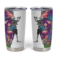 Skeleton Golfer Tumbler Cup with Tropical Flamingo Leaves Pattern and Colorful Floral Background - Wonder Print Shop