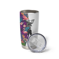 Skeleton Golfer Tumbler Cup with Tropical Flamingo Leaves Pattern and Colorful Floral Background - Wonder Print Shop