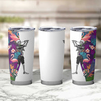 Skeleton Golfer Tumbler Cup with Tropical Flamingo Leaves Pattern and Colorful Floral Background - Wonder Print Shop