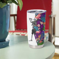 Skeleton Golfer Tumbler Cup with Tropical Flamingo Leaves Pattern and Colorful Floral Background - Wonder Print Shop