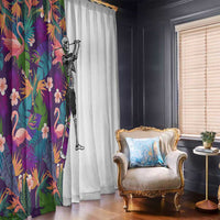 Skeleton Golfer Window Curtain with Tropical Flamingo Leaves Pattern and Colorful Floral Background - Wonder Print Shop