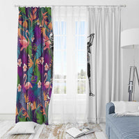 Skeleton Golfer Window Curtain with Tropical Flamingo Leaves Pattern and Colorful Floral Background - Wonder Print Shop