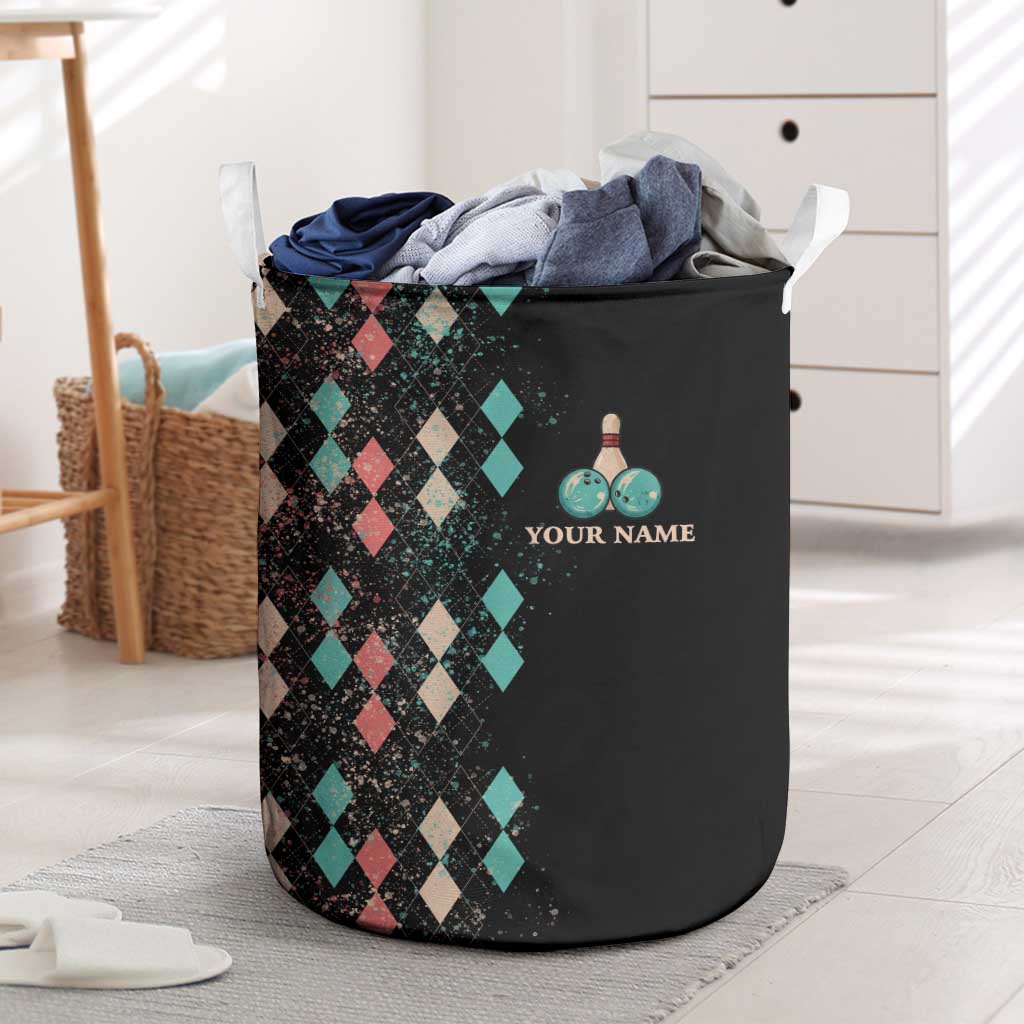 Custom Bowling Balls Laundry Basket with Does This Shirt Make My Balls Look Big Quote and Retro Argyle Pattern - Wonder Print Shop