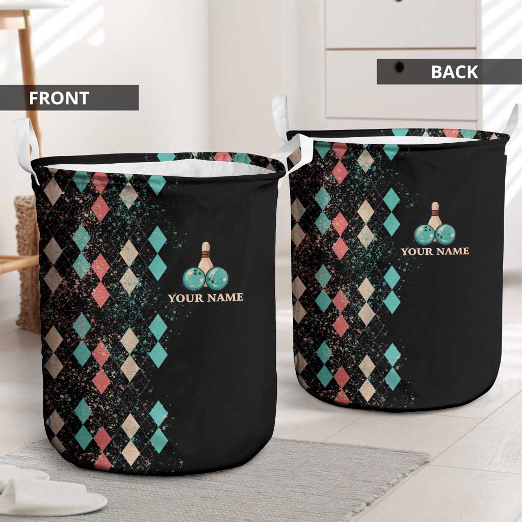 Custom Bowling Balls Laundry Basket with Does This Shirt Make My Balls Look Big Quote and Retro Argyle Pattern - Wonder Print Shop