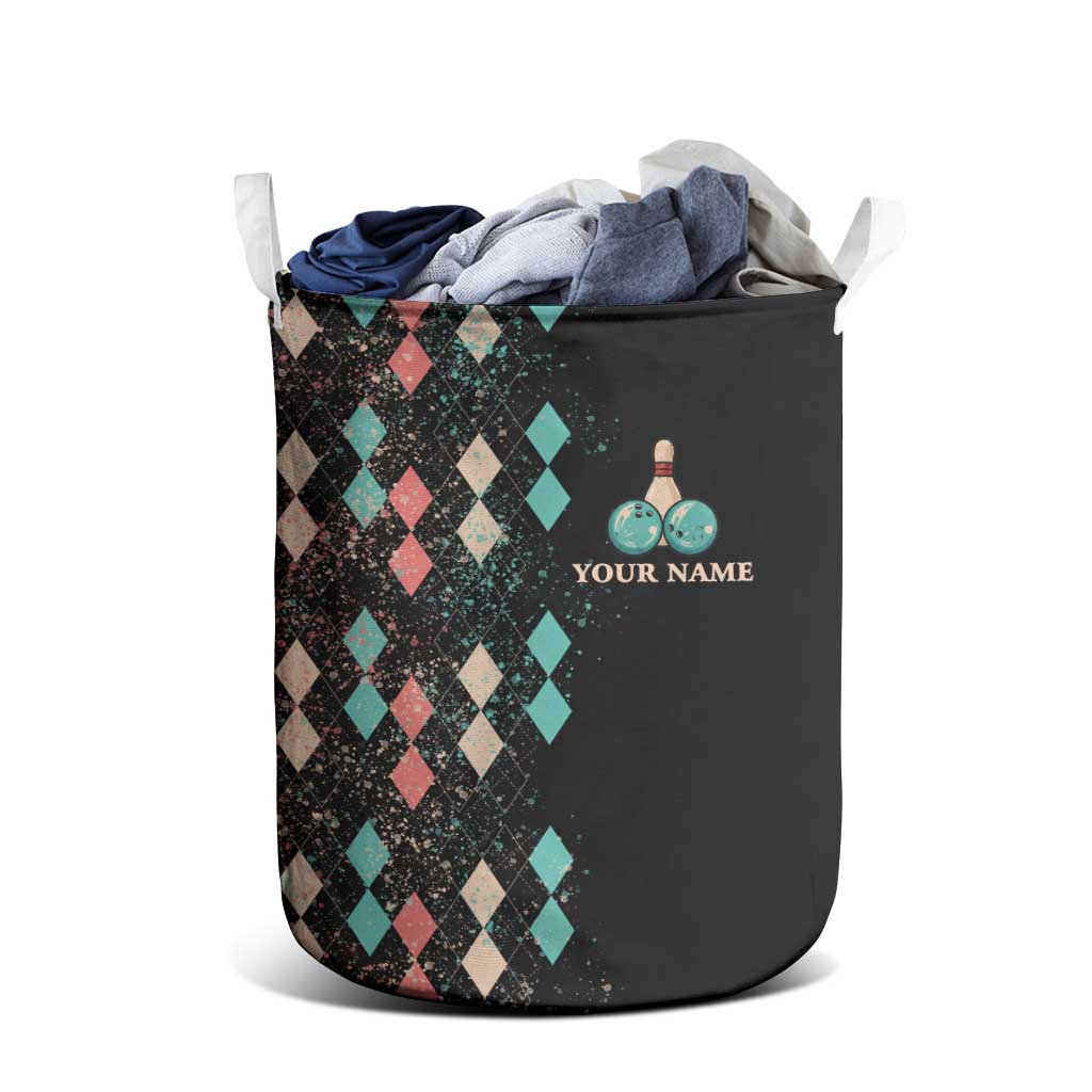 Custom Bowling Balls Laundry Basket with Does This Shirt Make My Balls Look Big Quote and Retro Argyle Pattern - Wonder Print Shop
