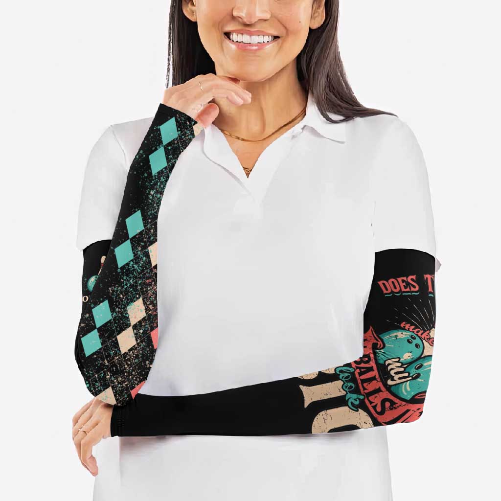 Custom Bowling Balls Arm Sleeves with Does This Shirt Make My Balls Look Big Quote and Retro Argyle Pattern - Wonder Print Shop