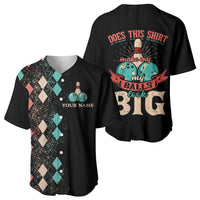 Custom Bowling Balls Baseball Jersey with Does This Shirt Make My Balls Look Big Quote and Retro Argyle Pattern - Wonder Print Shop