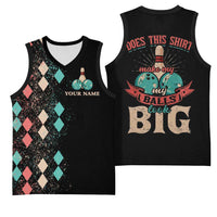 Custom Bowling Balls Basketball Jersey with Does This Shirt Make My Balls Look Big Quote and Retro Argyle Pattern - Wonder Print Shop