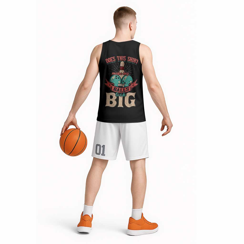 Custom Bowling Balls Basketball Jersey with Does This Shirt Make My Balls Look Big Quote and Retro Argyle Pattern - Wonder Print Shop