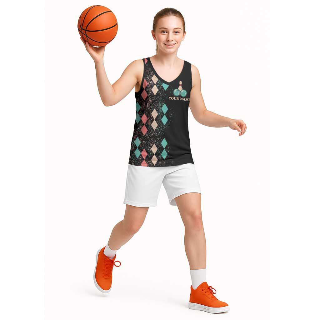 Custom Bowling Balls Basketball Jersey with Does This Shirt Make My Balls Look Big Quote and Retro Argyle Pattern - Wonder Print Shop