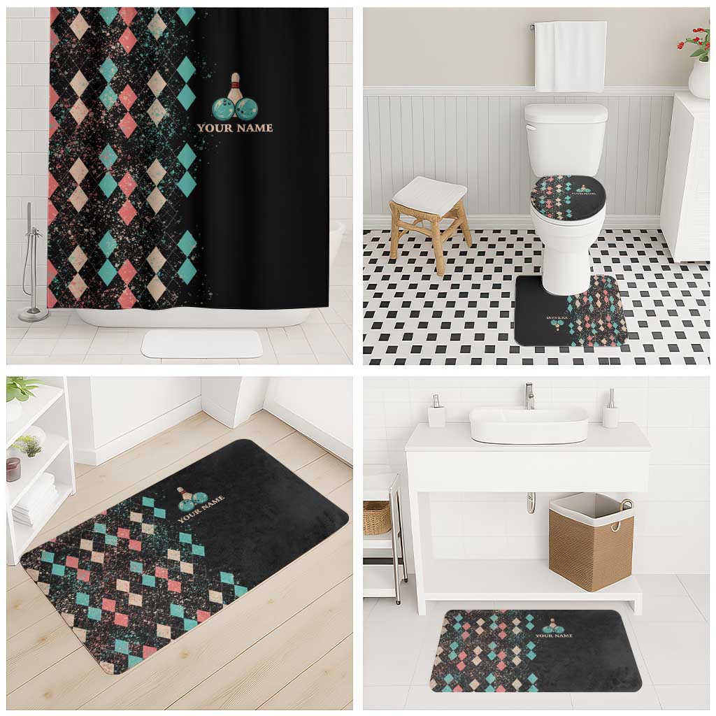 Custom Bowling Balls Bathroom Set with Does This Shirt Make My Balls Look Big Quote and Retro Argyle Pattern - Wonder Print Shop