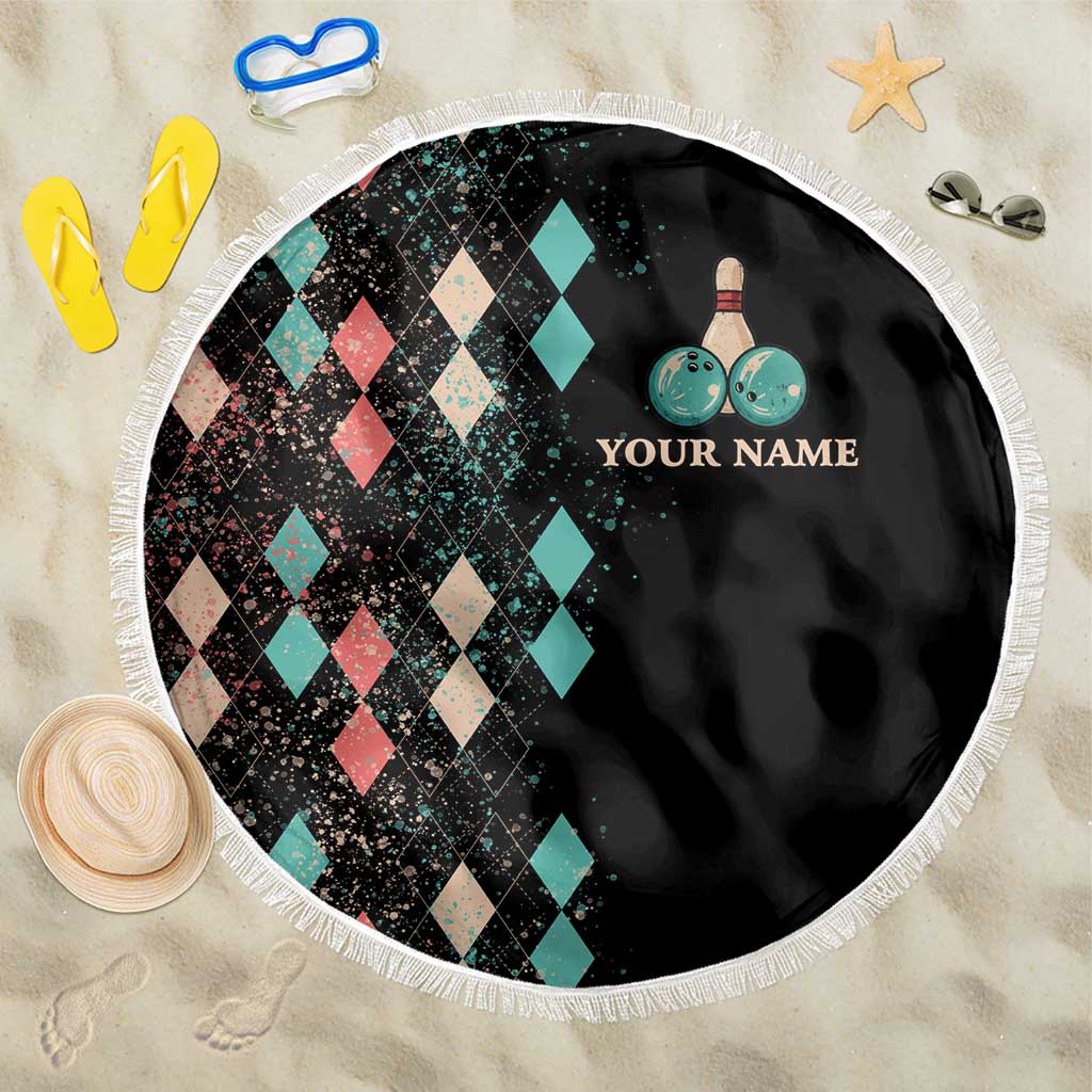 Custom Bowling Balls Beach Blanket with Does This Shirt Make My Balls Look Big Quote and Retro Argyle Pattern - Wonder Print Shop