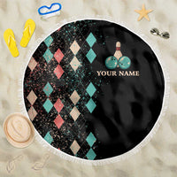 Custom Bowling Balls Beach Blanket with Does This Shirt Make My Balls Look Big Quote and Retro Argyle Pattern - Wonder Print Shop