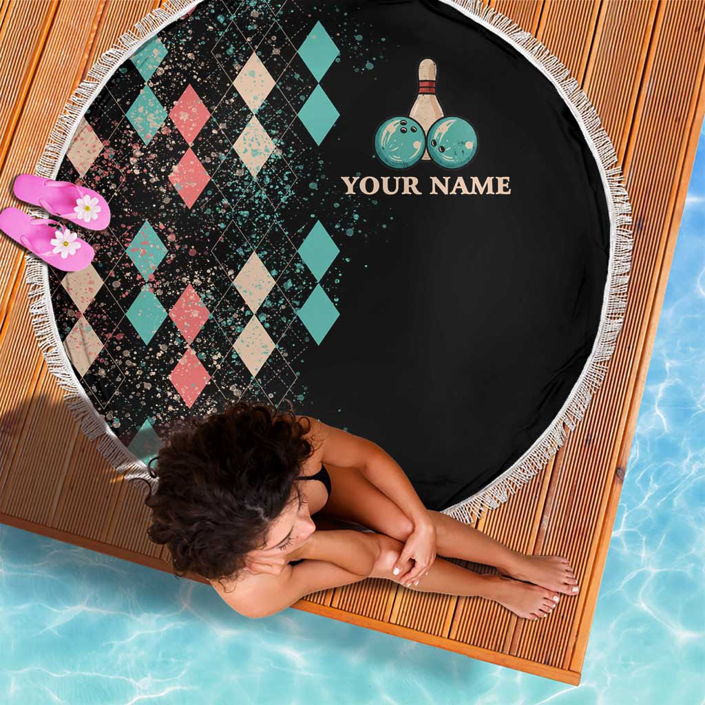 Custom Bowling Balls Beach Blanket with Does This Shirt Make My Balls Look Big Quote and Retro Argyle Pattern - Wonder Print Shop