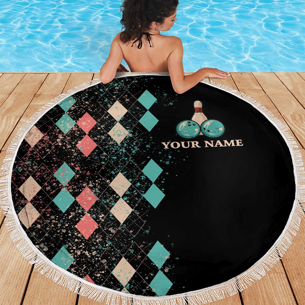 Custom Bowling Balls Beach Blanket with Does This Shirt Make My Balls Look Big Quote and Retro Argyle Pattern - Wonder Print Shop