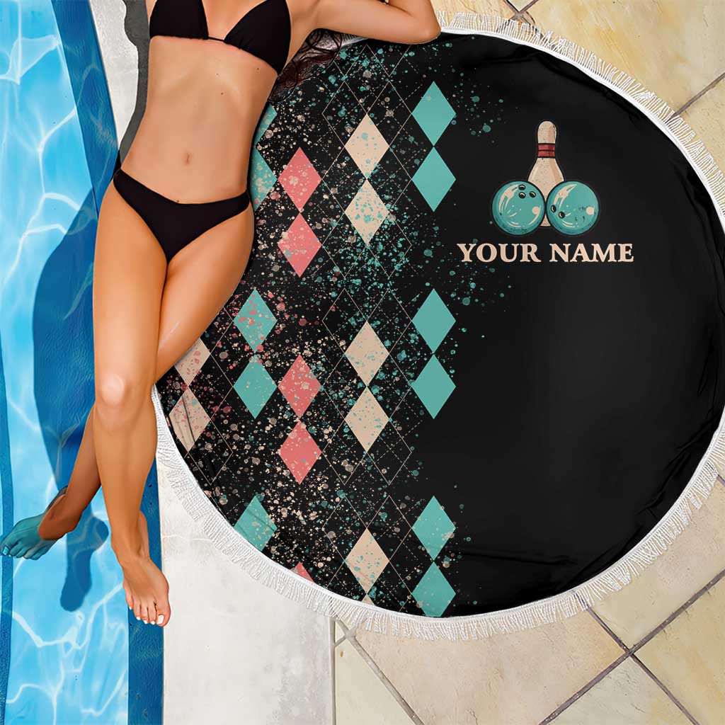 Custom Bowling Balls Beach Blanket with Does This Shirt Make My Balls Look Big Quote and Retro Argyle Pattern - Wonder Print Shop
