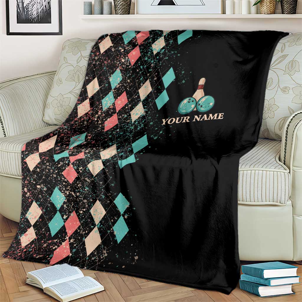 Custom Bowling Balls Blanket with Does This Shirt Make My Balls Look Big Quote and Retro Argyle Pattern - Wonder Print Shop