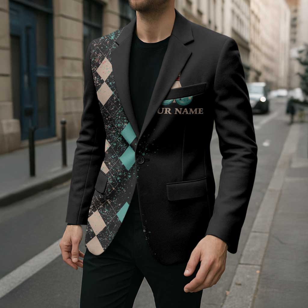 Custom Bowling Balls Blazer with Does This Shirt Make My Balls Look Big Quote and Retro Argyle Pattern - Wonder Print Shop