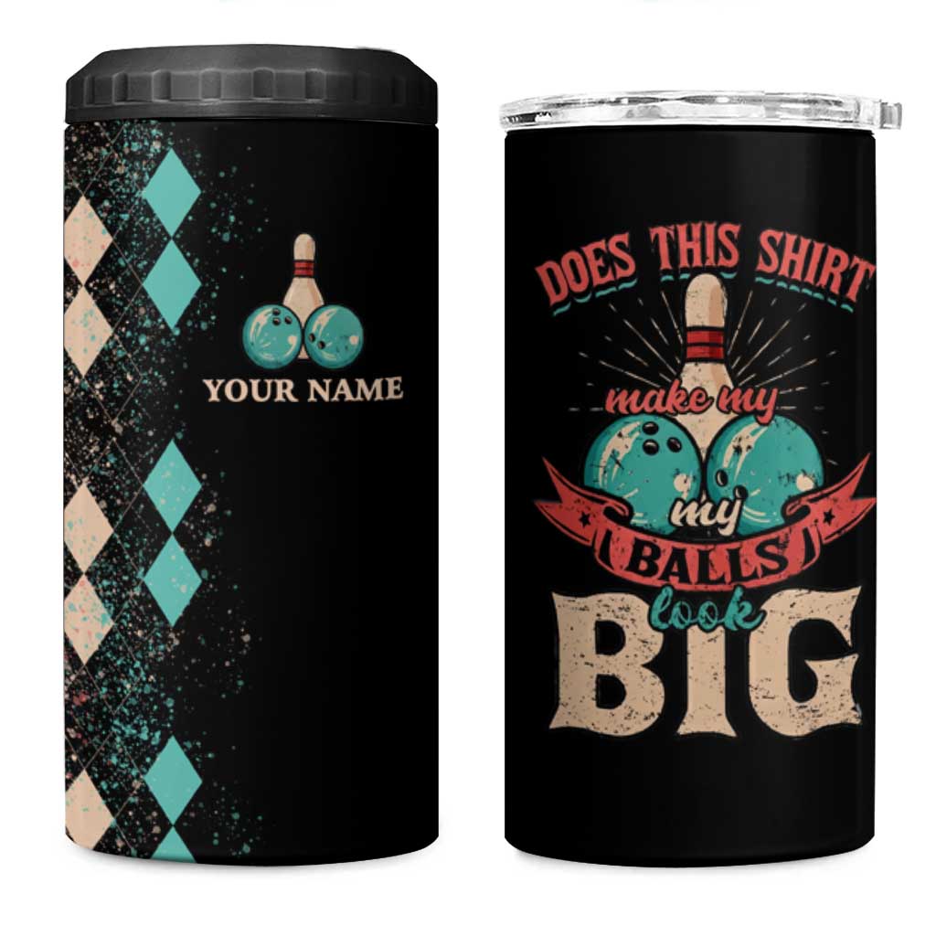 Custom Bowling Balls 4 in 1 Can Cooler Tumbler with Does This Shirt Make My Balls Look Big Quote and Retro Argyle Pattern - Wonder Print Shop
