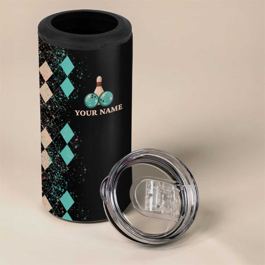 Custom Bowling Balls 4 in 1 Can Cooler Tumbler with Does This Shirt Make My Balls Look Big Quote and Retro Argyle Pattern - Wonder Print Shop