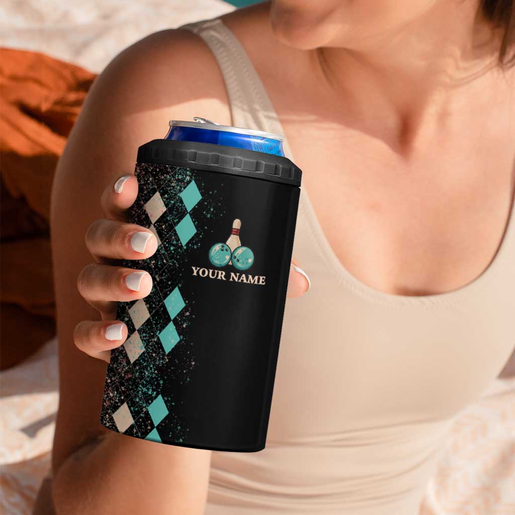 Custom Bowling Balls 4 in 1 Can Cooler Tumbler with Does This Shirt Make My Balls Look Big Quote and Retro Argyle Pattern - Wonder Print Shop