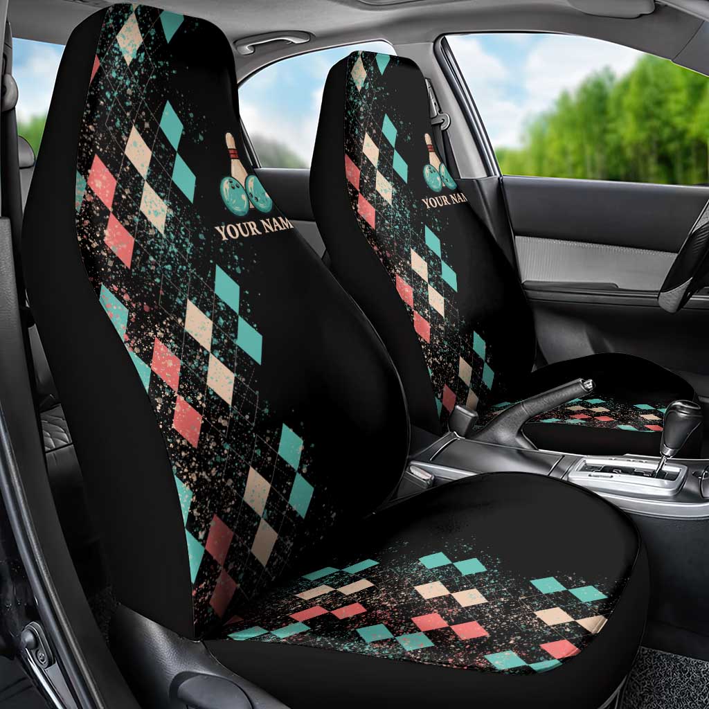 Custom Bowling Balls Car Seat Cover with Does This Shirt Make My Balls Look Big Quote and Retro Argyle Pattern - Wonder Print Shop