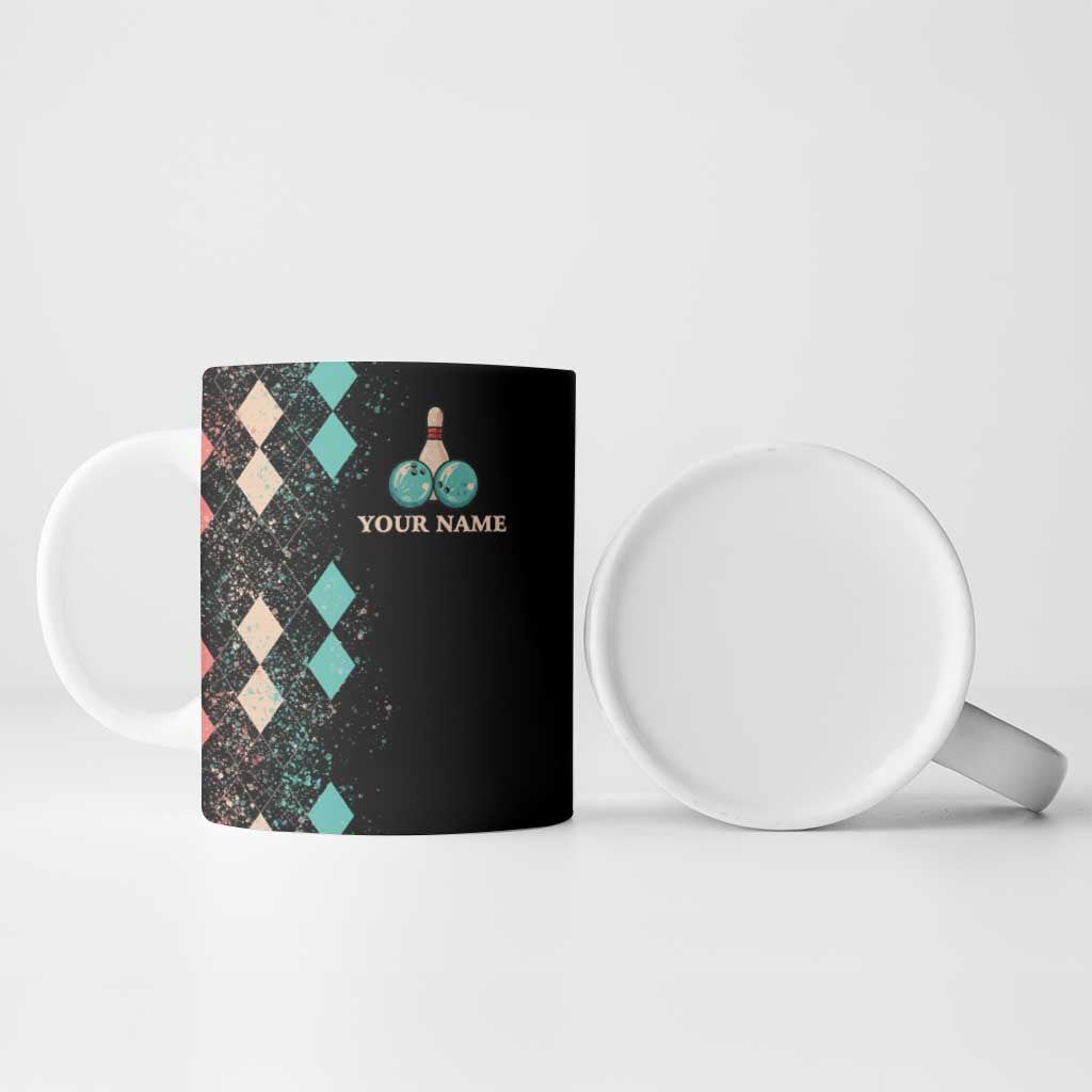 Custom Bowling Balls Ceramic Mug with Does This Shirt Make My Balls Look Big Quote and Retro Argyle Pattern - Wonder Print Shop