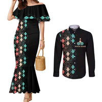 Custom Bowling Balls Couples Matching Mermaid Dress and Long Sleeve Button Shirt with Does This Shirt Make My Balls Look Big Quote and Retro Argyle Pattern - Wonder Print Shop