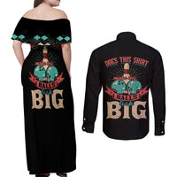 Custom Bowling Balls Couples Matching Off Shoulder Maxi Dress and Long Sleeve Button Shirt with Does This Shirt Make My Balls Look Big Quote and Retro Argyle Pattern - Wonder Print Shop