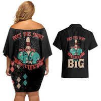 Custom Bowling Balls Couples Matching Off Shoulder Short Dress and Hawaiian Shirt with Does This Shirt Make My Balls Look Big Quote and Retro Argyle Pattern - Wonder Print Shop