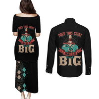 Custom Bowling Balls Couples Matching Puletasi and Long Sleeve Button Shirt with Does This Shirt Make My Balls Look Big Quote and Retro Argyle Pattern - Wonder Print Shop