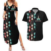 Custom Bowling Balls Couples Matching Summer Maxi Dress and Hawaiian Shirt with Does This Shirt Make My Balls Look Big Quote and Retro Argyle Pattern - Wonder Print Shop