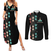 Custom Bowling Balls Couples Matching Summer Maxi Dress and Long Sleeve Button Shirt with Does This Shirt Make My Balls Look Big Quote and Retro Argyle Pattern - Wonder Print Shop