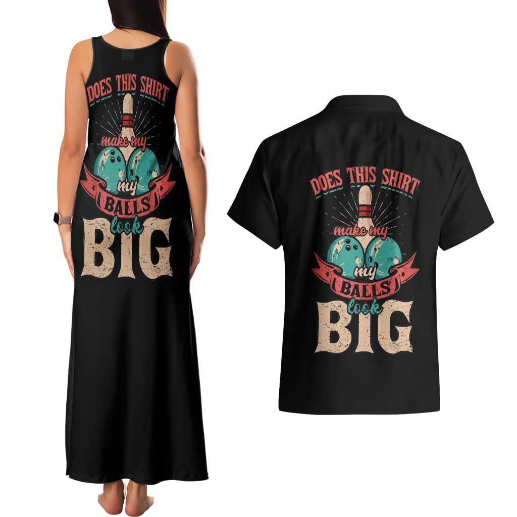 Custom Bowling Balls Couples Matching Tank Maxi Dress and Hawaiian Shirt with Does This Shirt Make My Balls Look Big Quote and Retro Argyle Pattern - Wonder Print Shop