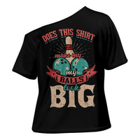 Custom Bowling Balls Cross Shoulder Shirt with Does This Shirt Make My Balls Look Big Quote and Retro Argyle Pattern - Wonder Print Shop