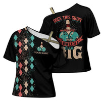 Custom Bowling Balls Cross Shoulder Shirt with Does This Shirt Make My Balls Look Big Quote and Retro Argyle Pattern - Wonder Print Shop