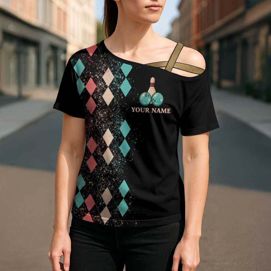 Custom Bowling Balls Cross Shoulder Shirt with Does This Shirt Make My Balls Look Big Quote and Retro Argyle Pattern - Wonder Print Shop