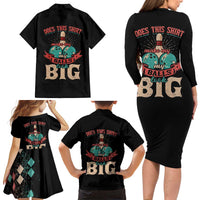 Custom Bowling Balls Family Matching Long Sleeve Bodycon Dress and Hawaiian Shirt with Does This Shirt Make My Balls Look Big Quote and Retro Argyle Pattern - Wonder Print Shop