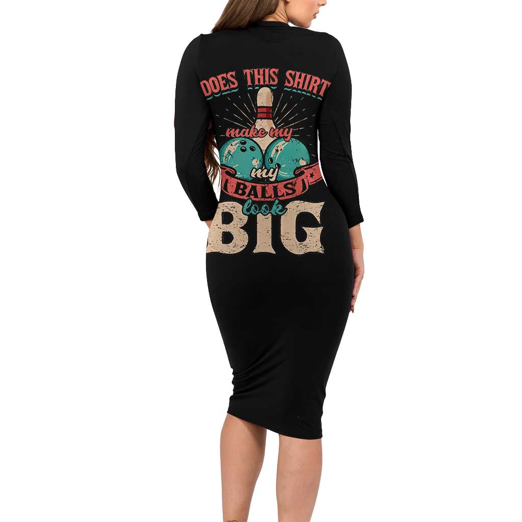 Custom Bowling Balls Family Matching Long Sleeve Bodycon Dress and Hawaiian Shirt with Does This Shirt Make My Balls Look Big Quote and Retro Argyle Pattern - Wonder Print Shop