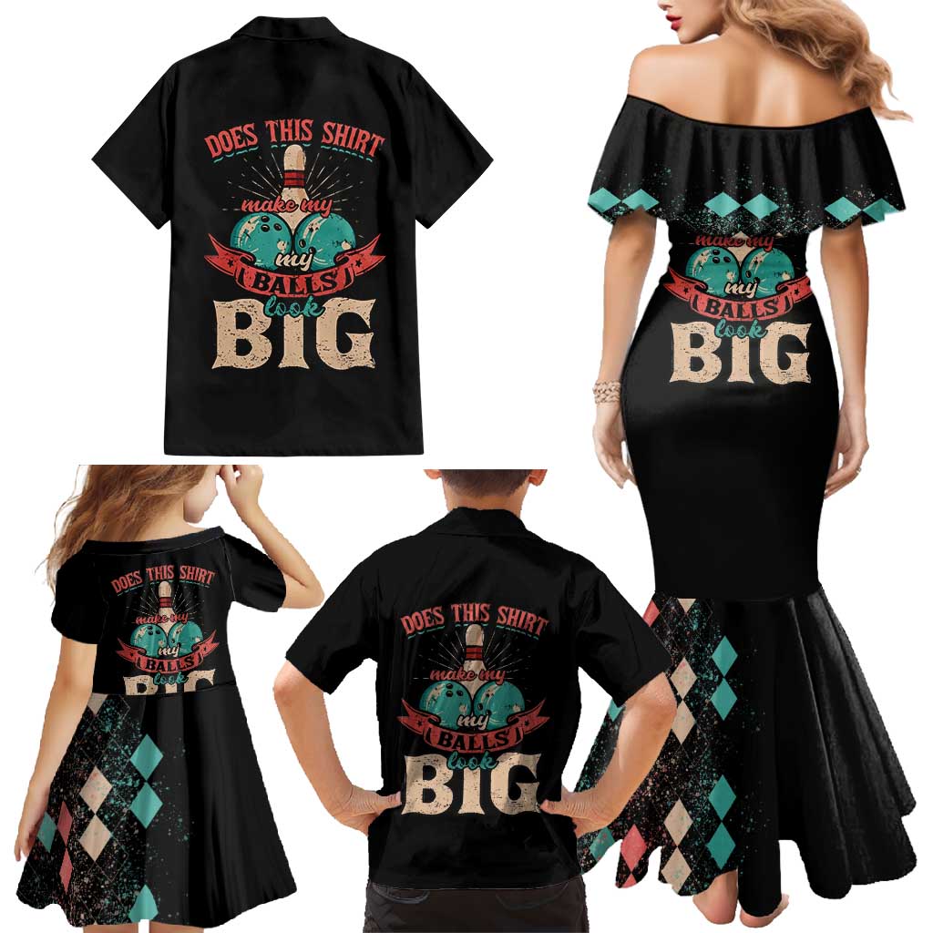 Custom Bowling Balls Family Matching Mermaid Dress and Hawaiian Shirt with Does This Shirt Make My Balls Look Big Quote and Retro Argyle Pattern - Wonder Print Shop