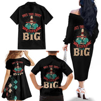 Custom Bowling Balls Family Matching Off The Shoulder Long Sleeve Dress and Hawaiian Shirt with Does This Shirt Make My Balls Look Big Quote and Retro Argyle Pattern - Wonder Print Shop