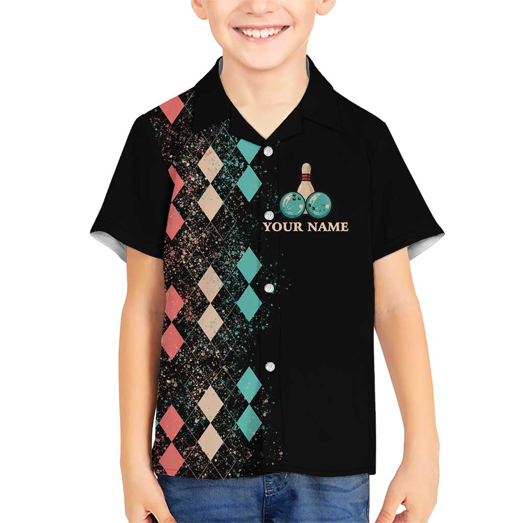 Custom Bowling Balls Family Matching Off The Shoulder Long Sleeve Dress and Hawaiian Shirt with Does This Shirt Make My Balls Look Big Quote and Retro Argyle Pattern - Wonder Print Shop