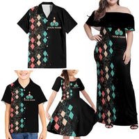 Custom Bowling Balls Family Matching Off Shoulder Maxi Dress and Hawaiian Shirt with Does This Shirt Make My Balls Look Big Quote and Retro Argyle Pattern - Wonder Print Shop